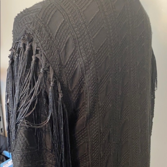Sam Edelman Boho Black Embroidered Fringe Kimono Open Front Cardigan Small - Picture 13 of 14